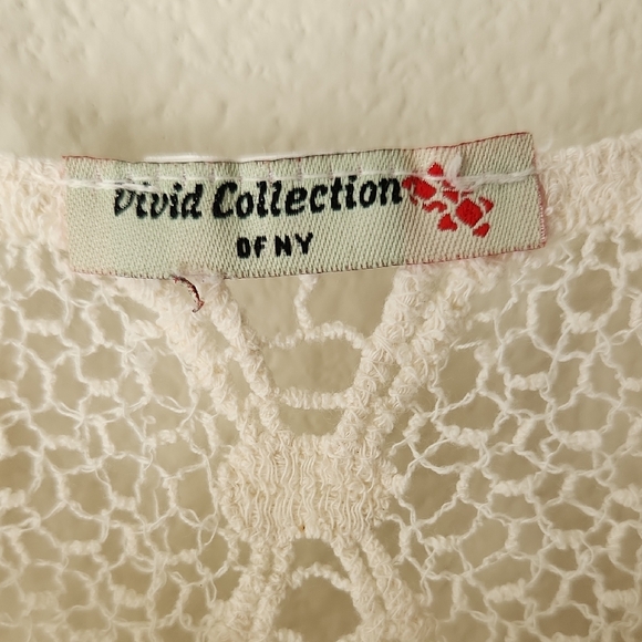 Vivid Collection Elegant Lace Crochet Short Sleeve Blouse in Cream Sz M Cottage - Picture 2 of 15